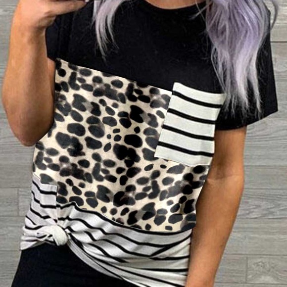 Boutique Tops - Stripped cheetah pocket tee